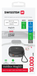 Swissten VoltBox MagGo MagSafe Powerbank – 10.000 mAh – USB-C & Lightning – Zwart