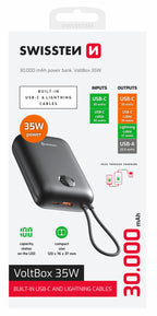 Swissten VoltBox Powerbank 35W – 30.000 mAh – USB-C & Lightning – Zwart
