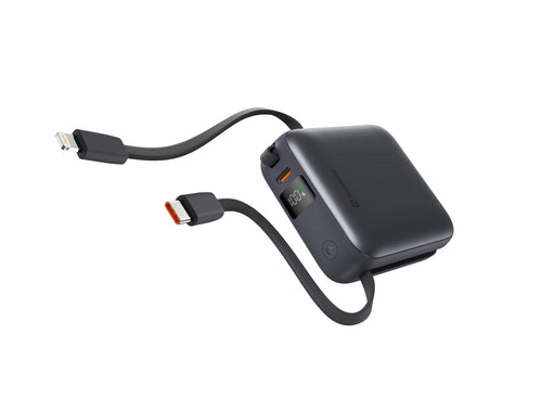Swissten Powerbank 10.000 mAh – Ingebouwde USB-C & Lightning Kabels – Zilver - Laad Centrum