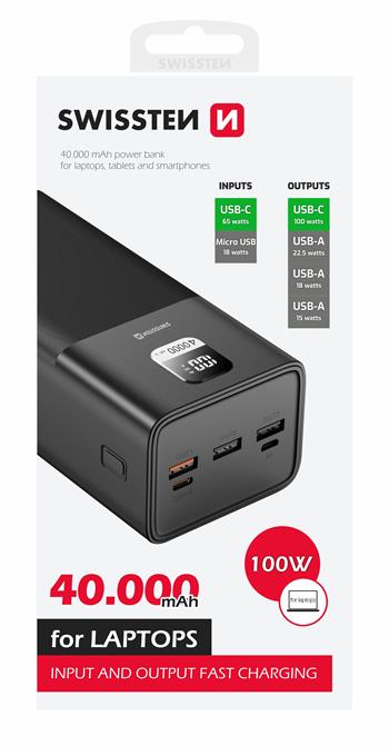 Swissten PowerLine Powerbank 100W – 40.000 mAh – Schwarz