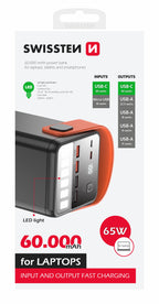 Swissten PowerLine Powerbank 65W – 60.000 mAh – Schwarz