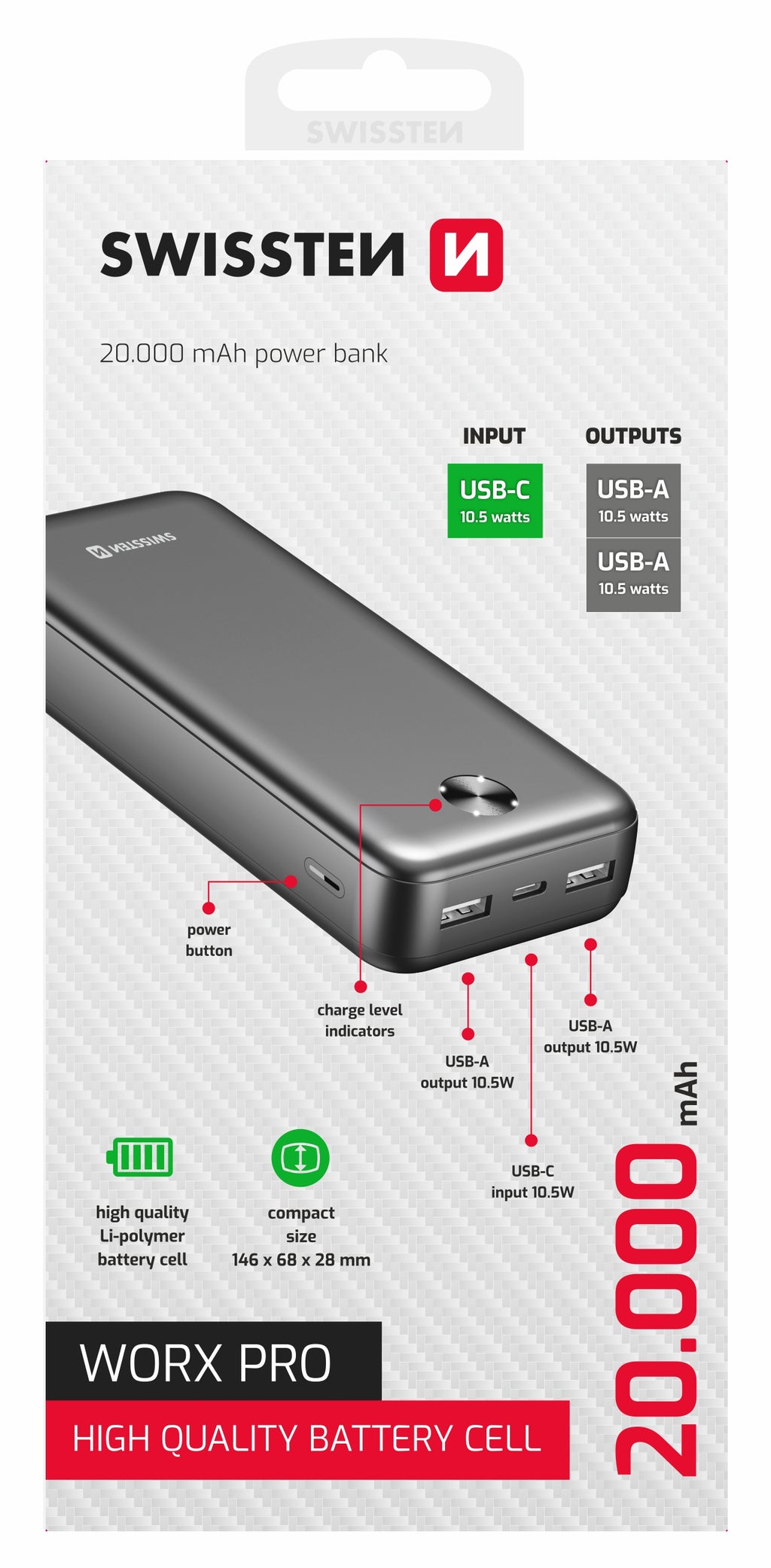 Mit der Swissten Worx Pro Powerbank 20.000 mAh
