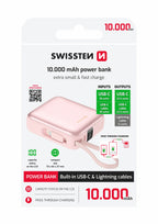 Swissten Space Powerbank 10.000 mAh – Roze | USB-C & Lightning Kabels