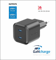 Swissten 2x USB-C 20W Power Delivery GaN Travel Charger - 22070510 - Black