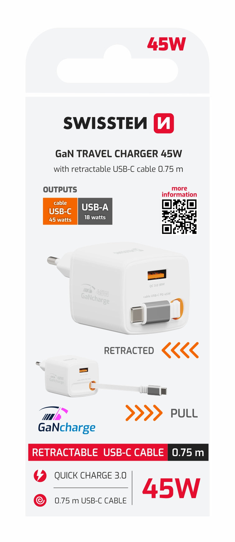 Swissten SlideCharge Travel Charger (45W) - 22071350 - White