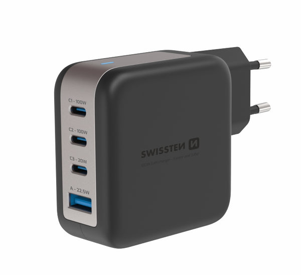 Swissten 100W GaN 3x USB-C + USB-A Travel Charger - 22071600 - Black-
