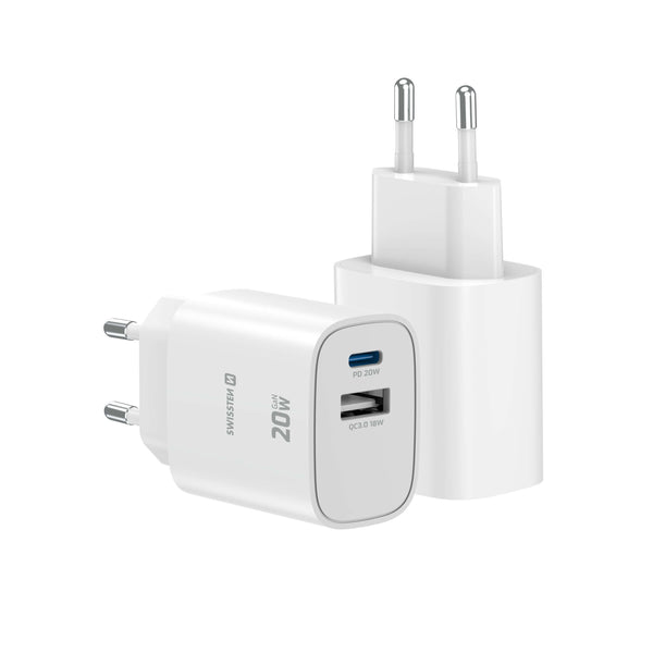 Swissten Edge USB-C + USB-A Travel Charger (20W) - 22071713 - White