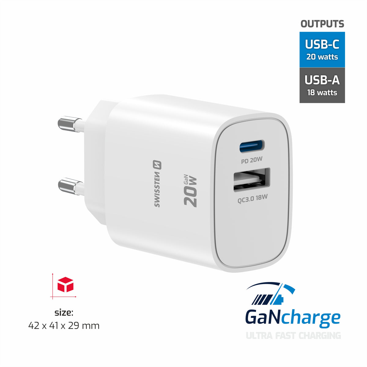 Swissten Edge USB-C + USB-A Travel Charger (20W) - 22071713 - White