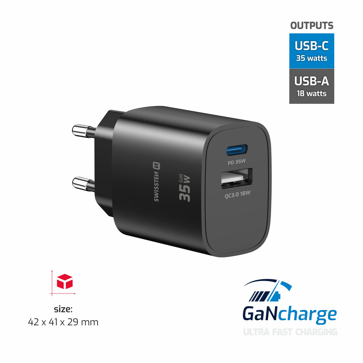 Swissten USB-C Charger Travel - 22071716/8595217495258 - Black