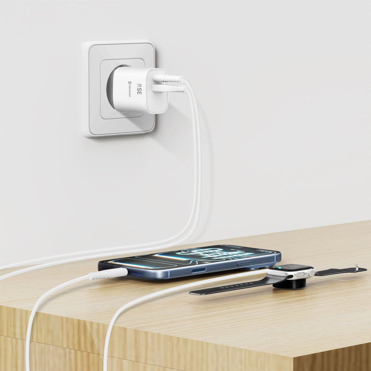 Swissten Edge USB-C + USB-A Travel Charger (35W) - 22071717 - White