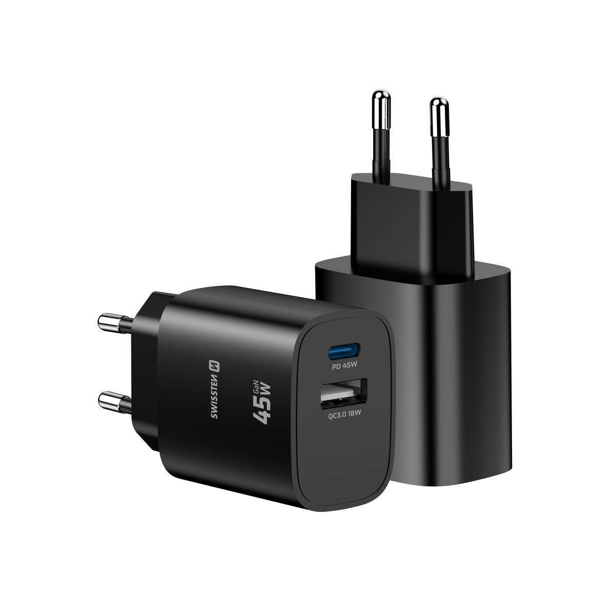 Swissten Edge USB-C + USB-A Travel Charger (45W) - 22071719 - Black