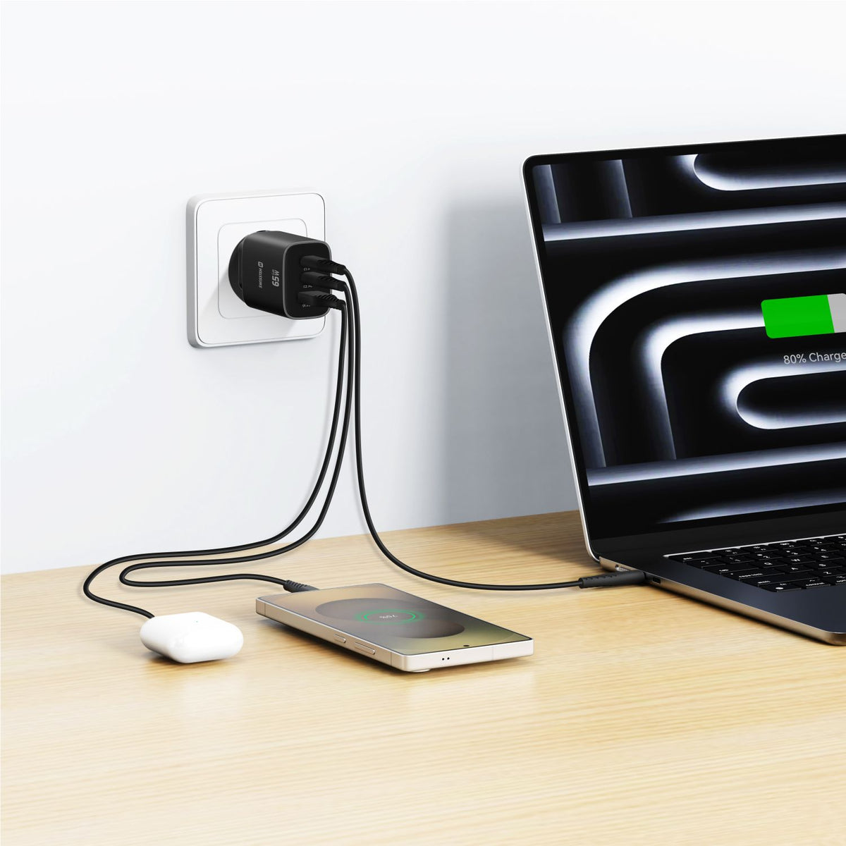 Swissten Edge Dual USB-C + USB-A Travel Charger (65W) - 22071721 - Black
