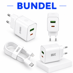 Wave WA-166-10 Travel Fast Charger USB-A & USB-C 20W + USB-C naar Lightning Kabel 1M – Wit