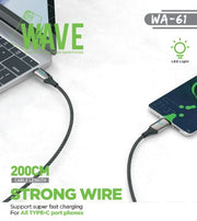 Wave WA-61 Super Fast Charging USB-A to Type-C Cable 2M (60 Wat) (zwart)