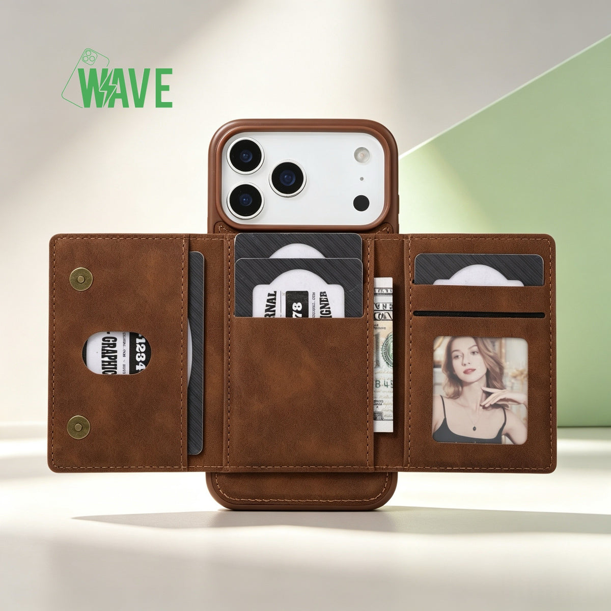 Wave Magsafe Hoes met portemonnee iPhone 12 Pro Max - Bruin