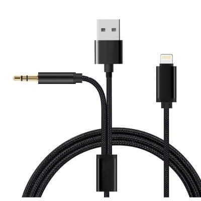 2-in-1 audiokabel met Lightning, USB en 3,5 mm AUX – 120 cm