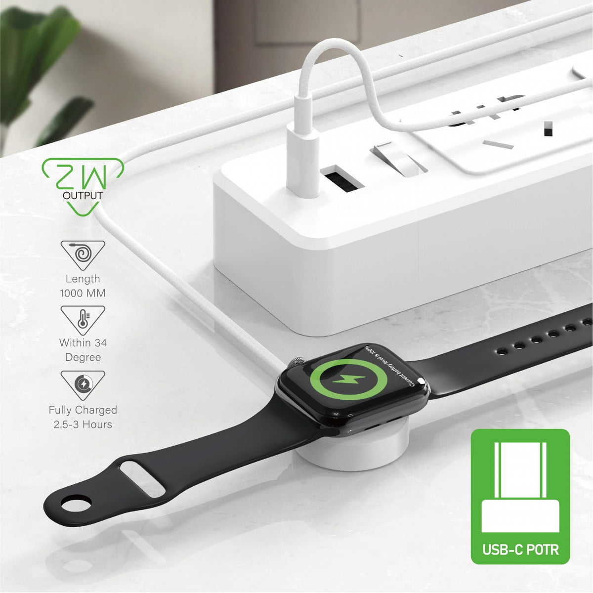 Wave WA-360 For Apple Watch Type-C Magnetic Fast Wireless Charging Cable (white)