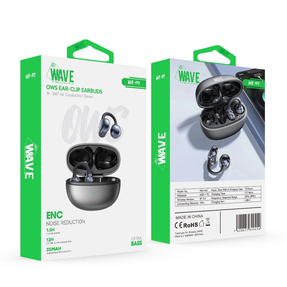 Wave WA-441 OWS Ear Clip Earbuds With ENC Noise Reduction (Black)