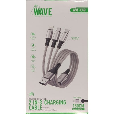 Wave WA-178 (USB+Tybe-C) 2 in 3 Charging And Data Transmission Cable(150 CM) Support Type-C / Micro