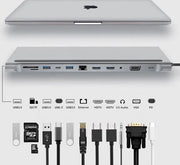 Wave WA-148 12-in-1 USB C Docking Station met Dual HDMI - USB 3.0 Hub - 3,5mm Jack - 1000MB
