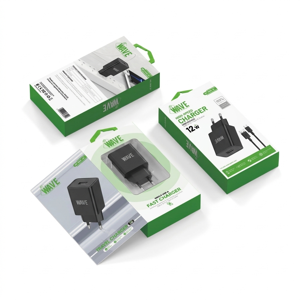 Wave WA-319B-20 Travel Charger 12W USB-A Port With USB-C Cable (Zwart)