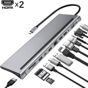 Wave WA-148 12-in-1 USB C Docking Station met Dual HDMI - USB 3.0 Hub - 3,5mm Jack - 1000MB