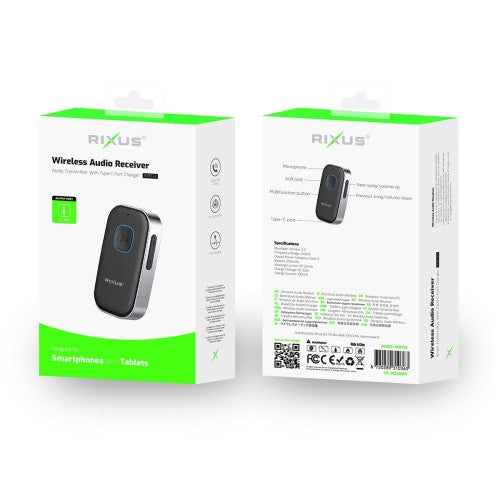 Rixus RXBT33 Bluetooth 5.0 AUX Ontvanger – Zwart/Zilver