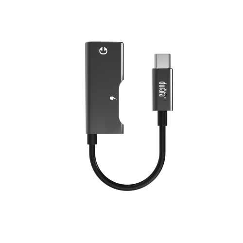 Durata DRMU19 USB-C audio laadadapter voor audio en opladen op USB-C apparaten.
