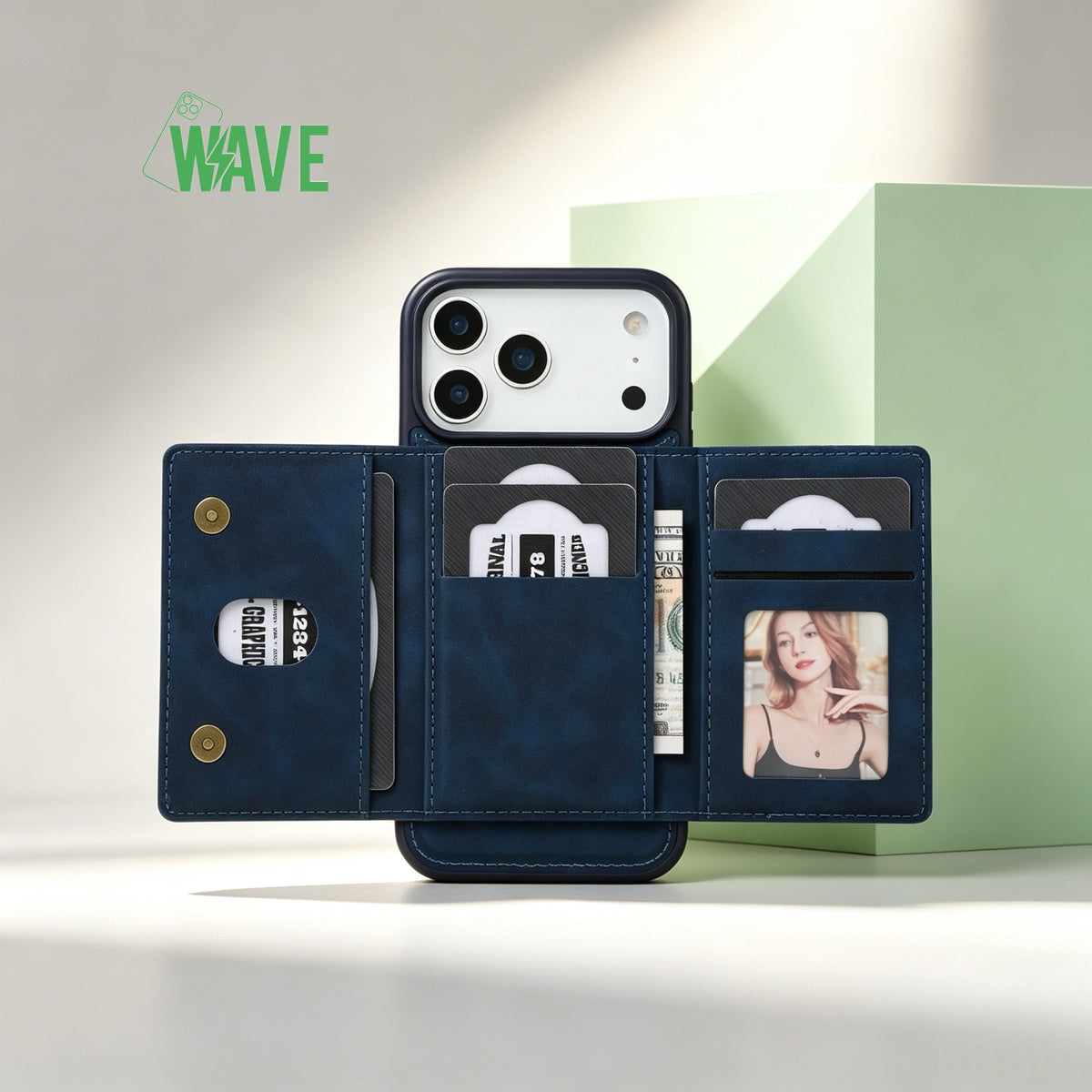 Wave Magsafe Hoes met portemonnee iPhone 12 Pro Max - Blauw