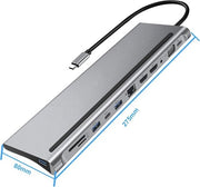 Wave WA-148 12-in-1 USB C Docking Station met Dual HDMI - USB 3.0 Hub - 3,5mm Jack - 1000MB