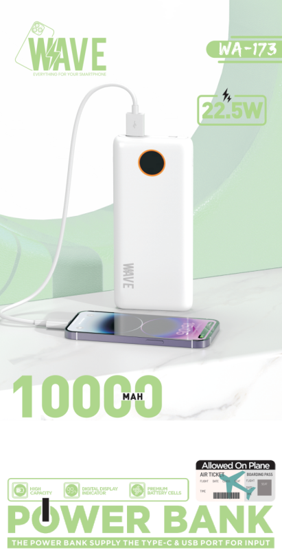 Wave WA-173 Powerbank 10000 mAh USB-C 22.5W (wit)