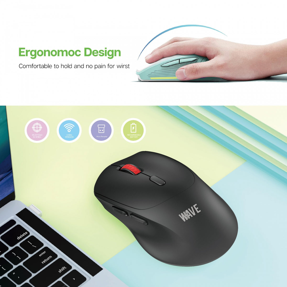Wave WA-196 Wireless Mouse - zwart