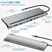 Wave WA-148 12-in-1 USB C Docking Station met Dual HDMI - USB 3.0 Hub - 3,5mm Jack - 1000MB