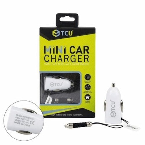 Witte Mini Car Charger met 1 USB-A poort voor het opladen van smartphones en andere USB-apparaten in de auto