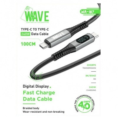 Wave WA-187 Type-C to Type-C 240W data Cable with Display 1M