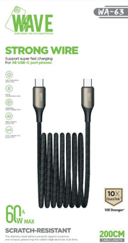 Wave WA-63 Super Fast Charging Type -C To Type-C 2M (60 Wat) (zwart)