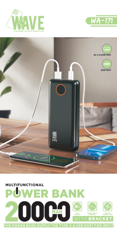 Wave WA-171 Powerbank 20000 mAh USB-C 22.5W (zwart)