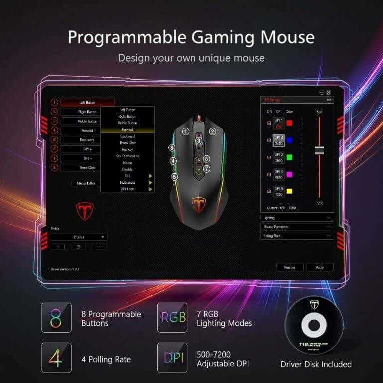 Bedrade gamingmuis optisch met LED (T16)