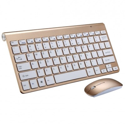 Draadloze Mini Toetsenbord- en Muisset 2.4G – Goud - by Laad Centrum