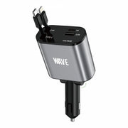 Wave WA-329 Car Charger Dual Port 120W Met Type-C & Lightning Cable (Black)