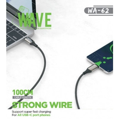 Wave WA-62 Super Fast Charging Type -C To Type-C 1M (60 Wat) (zwart)