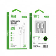 Wave WA-165 Super Quick Charger Type-C to Type-C Cable (60 Wat) 30 CM (wit)