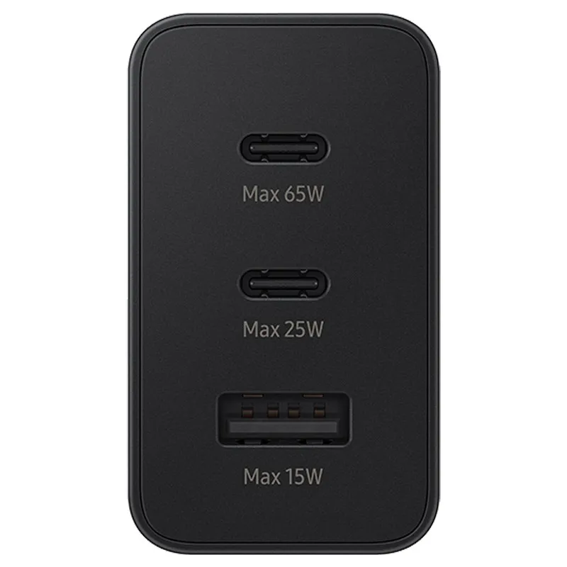Samsung 65W PD Power Adapter Trio USB-C x2 USB-A x1 Retail with Packing (zwart)