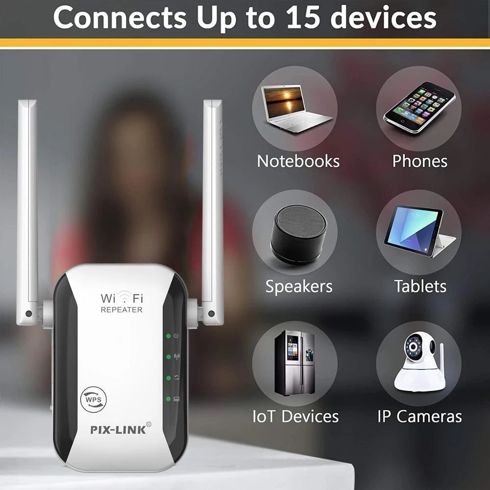 PIXLINK draadloze WiFi-repeater / WiFi-router / WiFi-extender (wit)