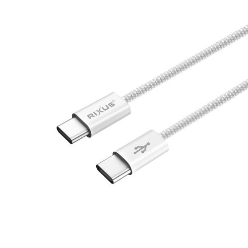 Rixus RXUC15C USB-C naar USB-C nylon kabel 1m 60W wit – productoverzicht