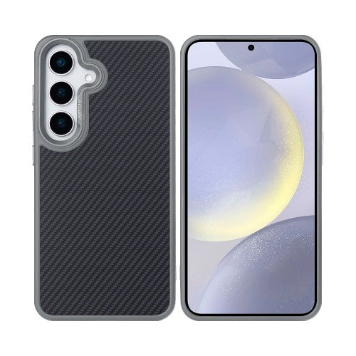 Rixus Mag Carbon hoesje voor Samsung Galaxy S25 Plus – MagSafe-compatibel, titaniumgrijs