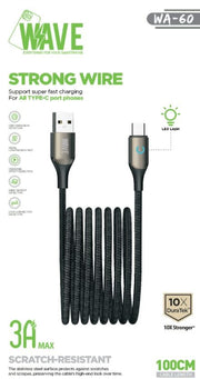 Wave WA-60 Super Fast Charging USB-A to Type-C Cable 1M (60 Wat) (zwart)