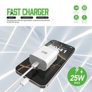 Quick Travel Charger 25W USB-C Port + 1M USB-C to USB-C Cable | Wave WA-317W-20 (wit)