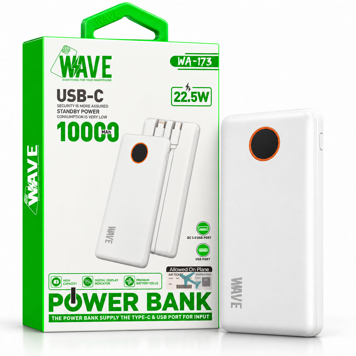 Wave WA-173 Powerbank 10000 mAh USB-C 22.5W (wit)