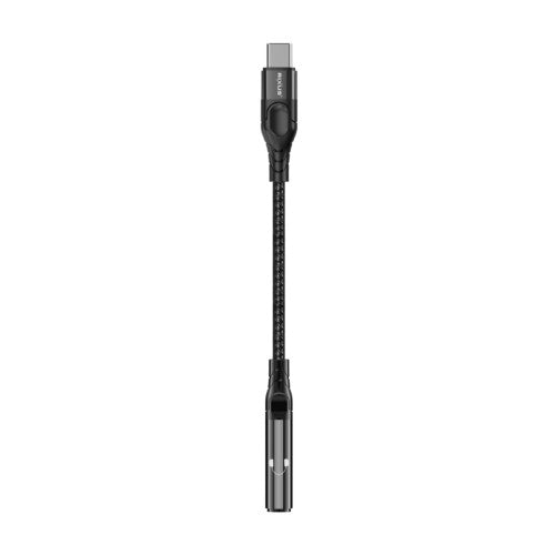 Rixus RXMU36L Lightning naar 3,5mm audio-adapter van 10cm met zwarte kabel.